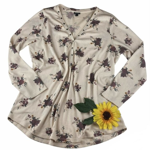 TORRID floral v neck henley long sleeve top size 3 3X plus warm cozy